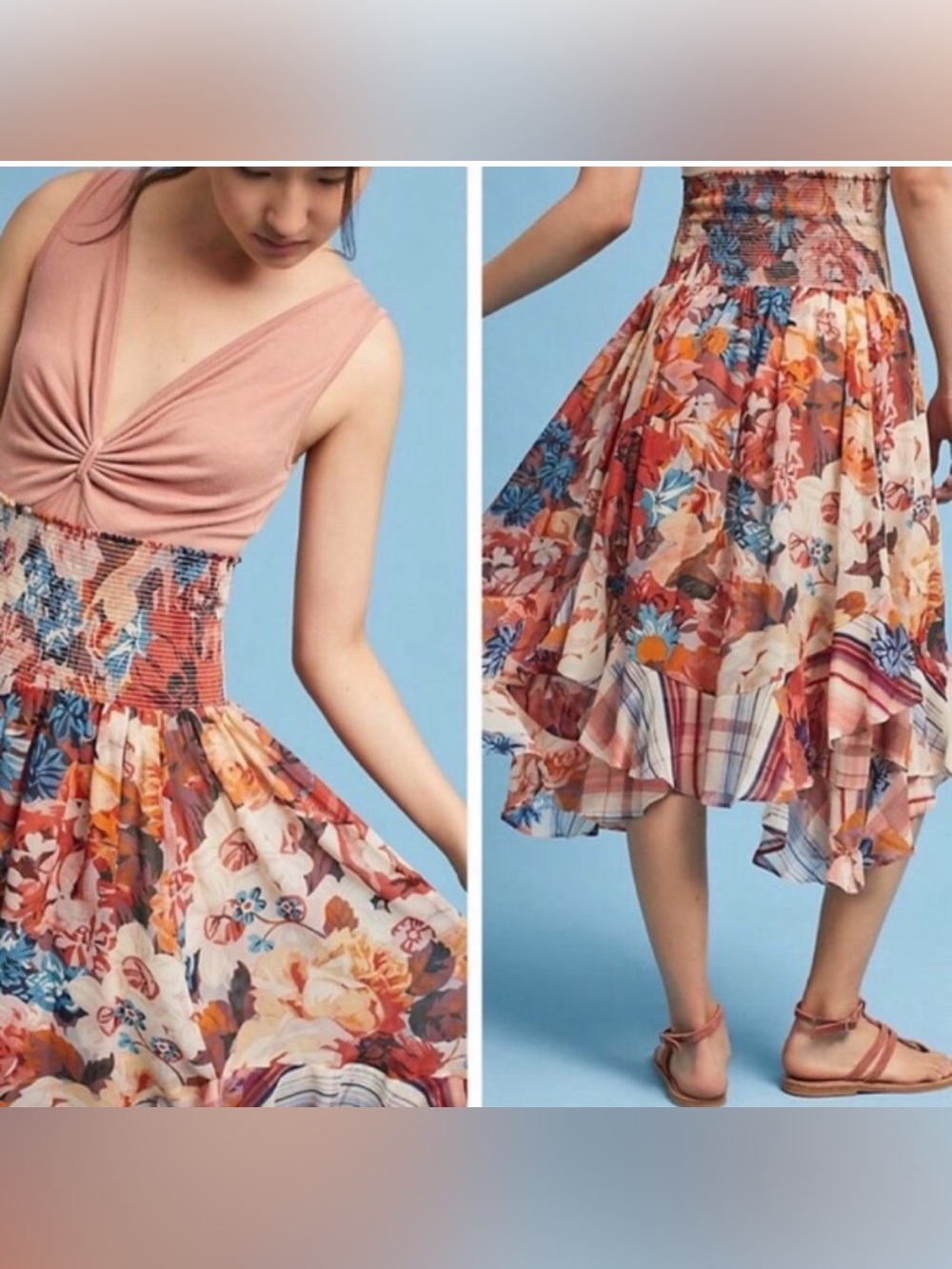 EUC Akemi + Kin for Anthropologie Floral Patchwork Handkerchief Midi Skirt